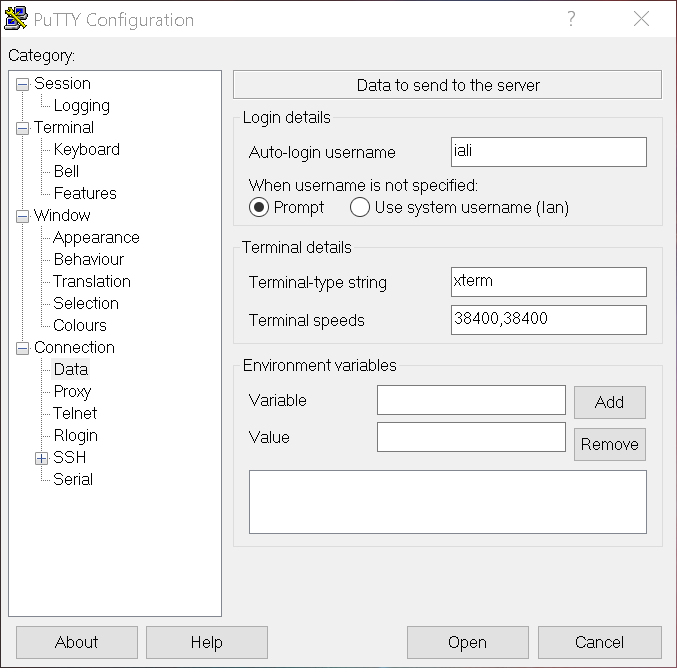 Putty username